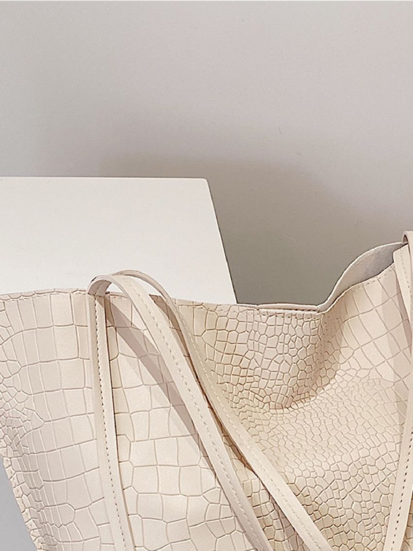 Crocodile Embossed Tote Bag With Inner Pouch