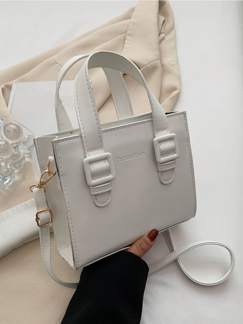 Letter Embossed Buckle Decor Square Bag