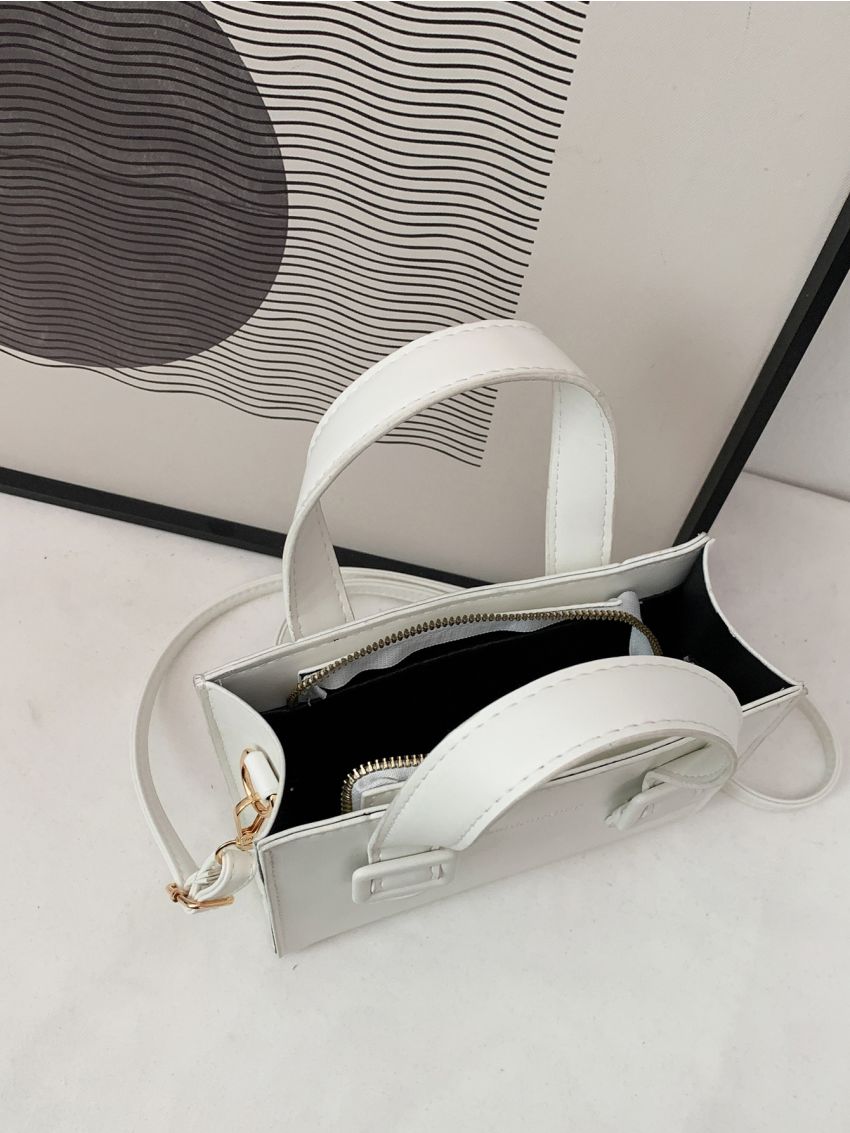 Letter Embossed Buckle Decor Square Bag