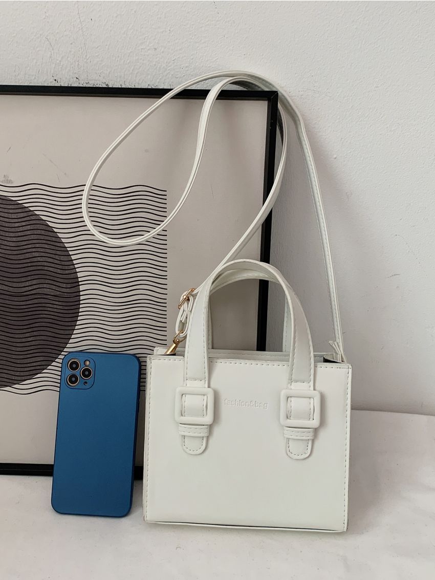 Letter Embossed Buckle Decor Square Bag