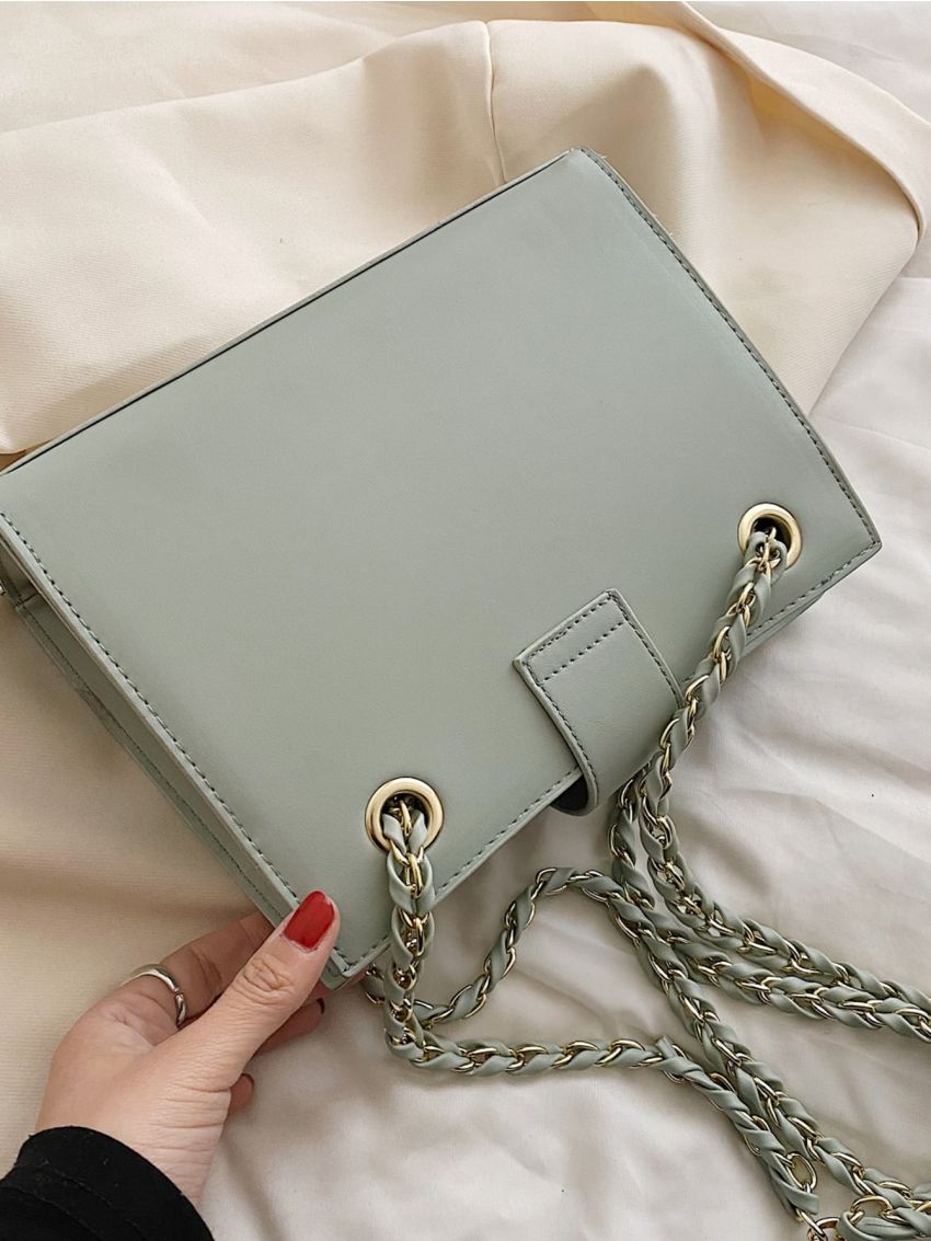 Quilted Snap Button Chain Square Bag