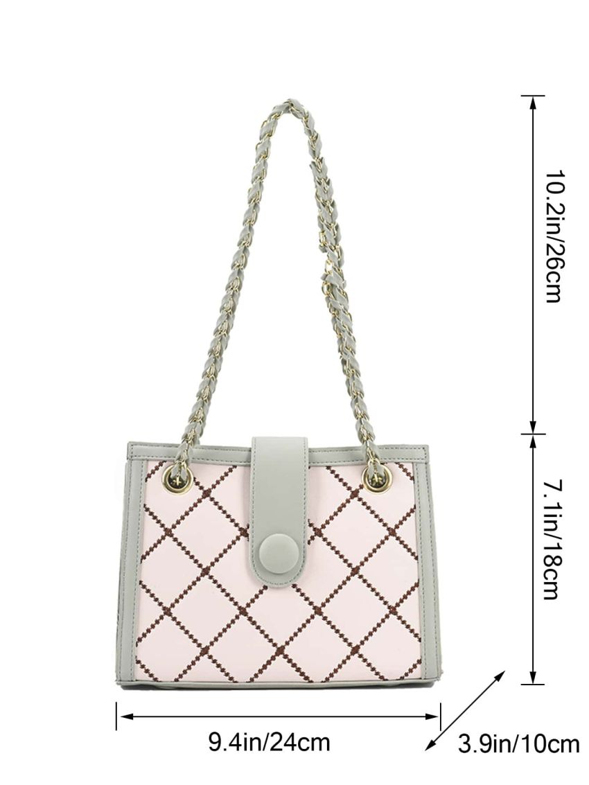 Quilted Snap Button Chain Square Bag