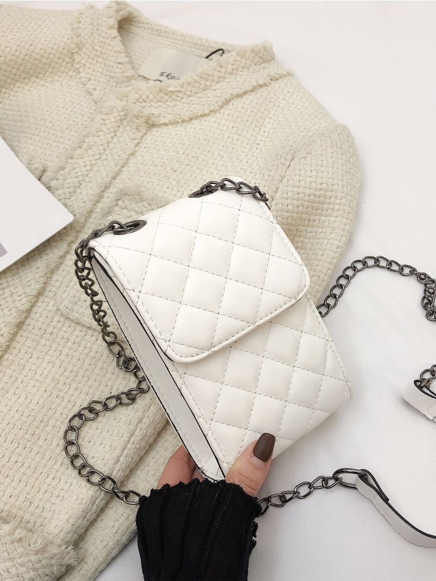 Quilted Chain Flap Square Bag