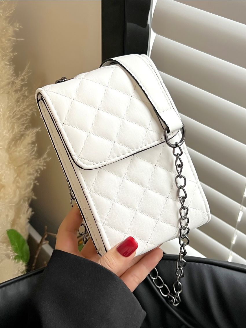Quilted Chain Flap Square Bag