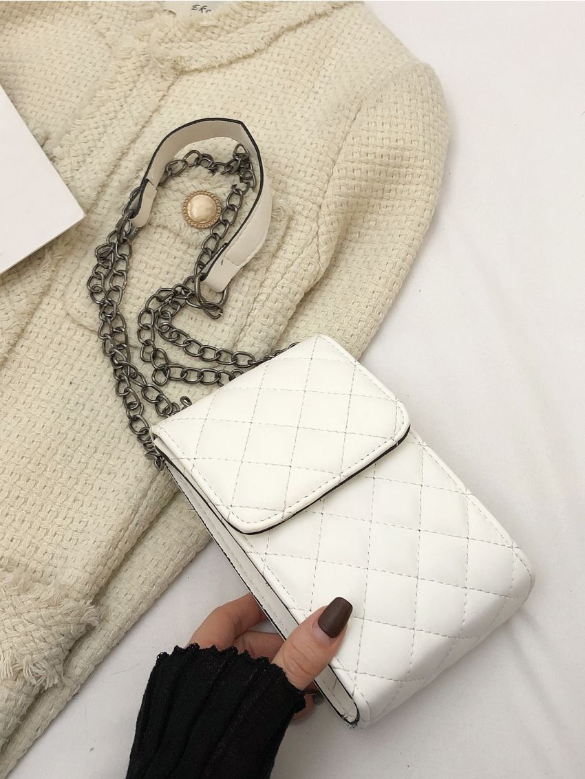 Quilted Chain Flap Square Bag