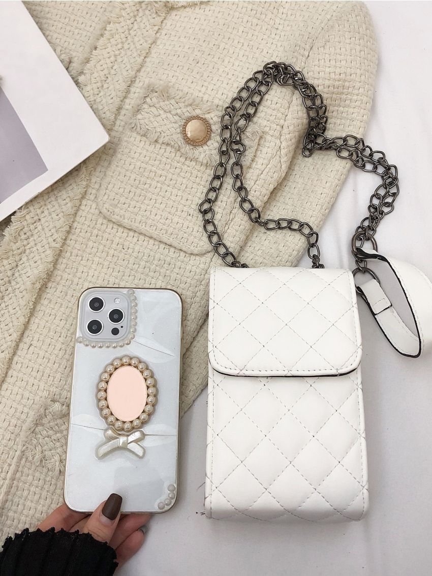 Quilted Chain Flap Square Bag