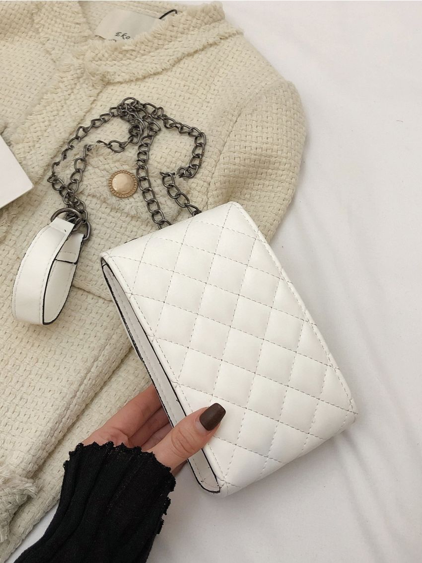Quilted Chain Flap Square Bag