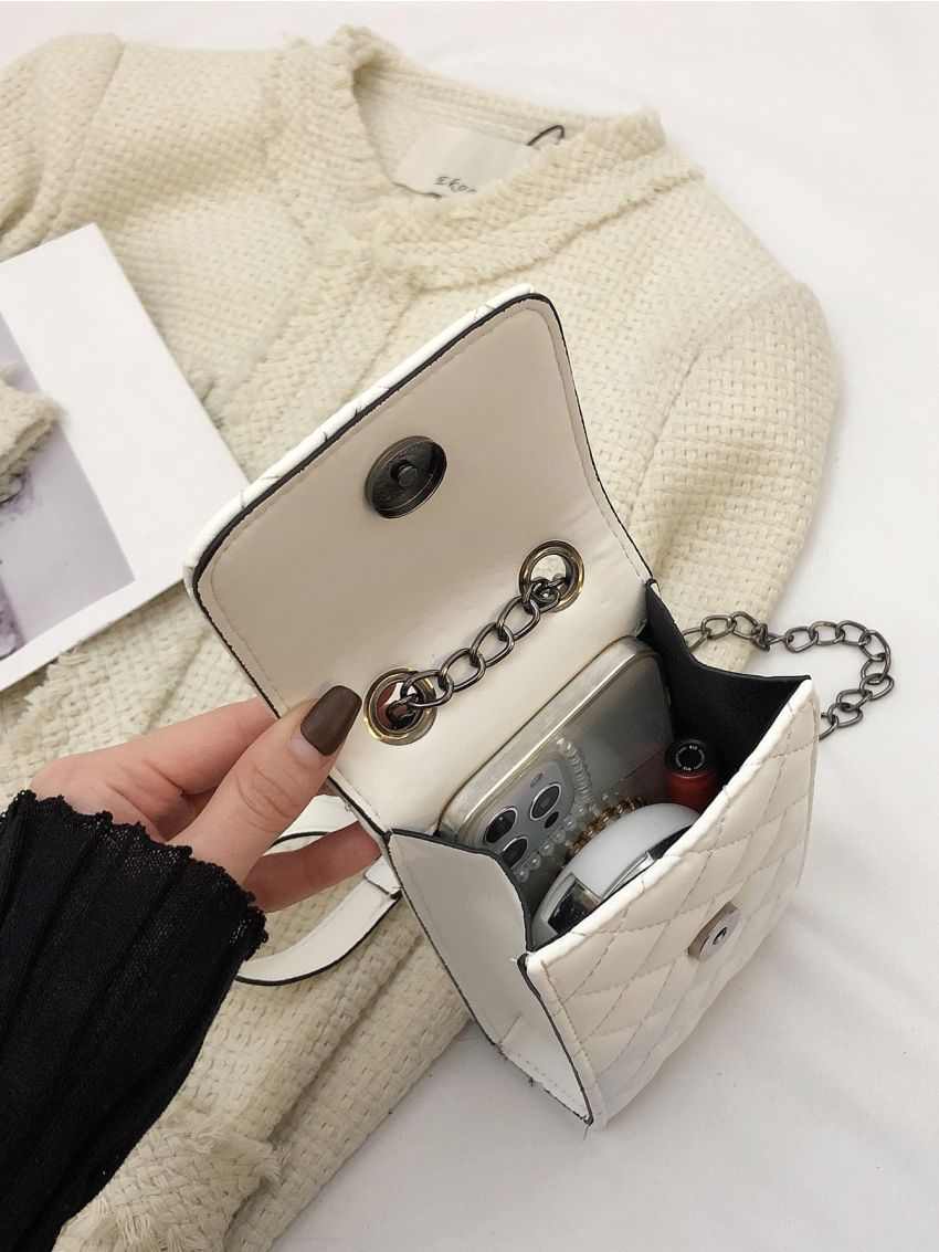 Quilted Chain Flap Square Bag