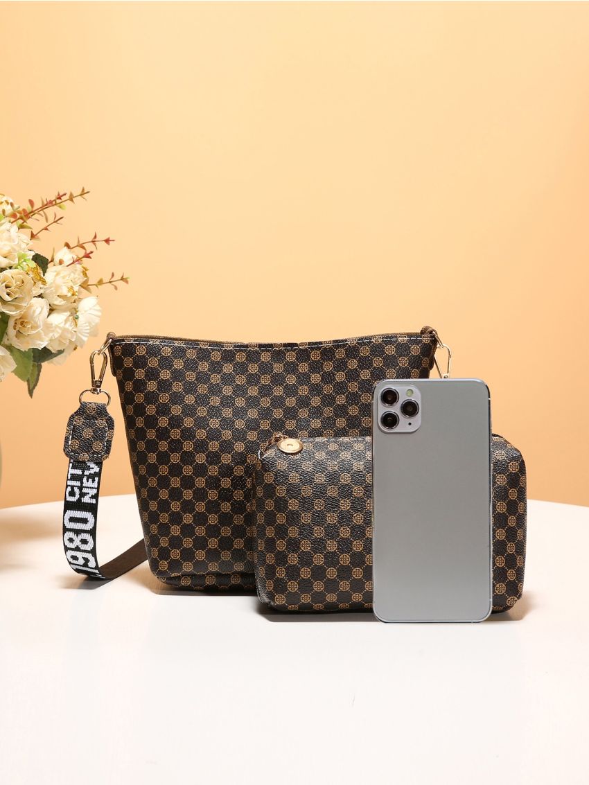 Mini Geometric Graphic Bucket Bag With Clutch Bag