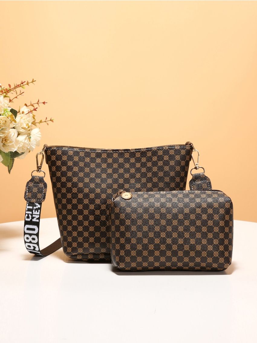 Mini Geometric Graphic Bucket Bag With Clutch Bag