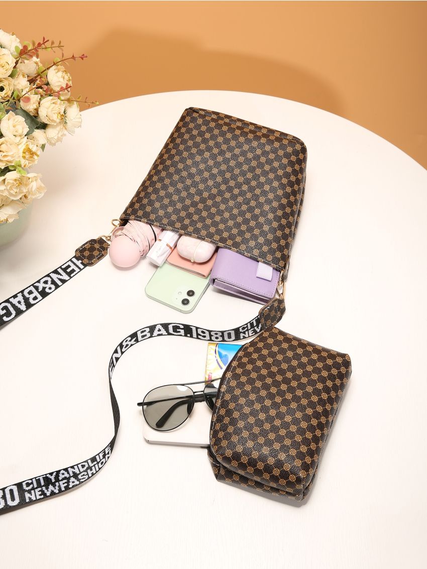 Mini Geometric Graphic Bucket Bag With Clutch Bag