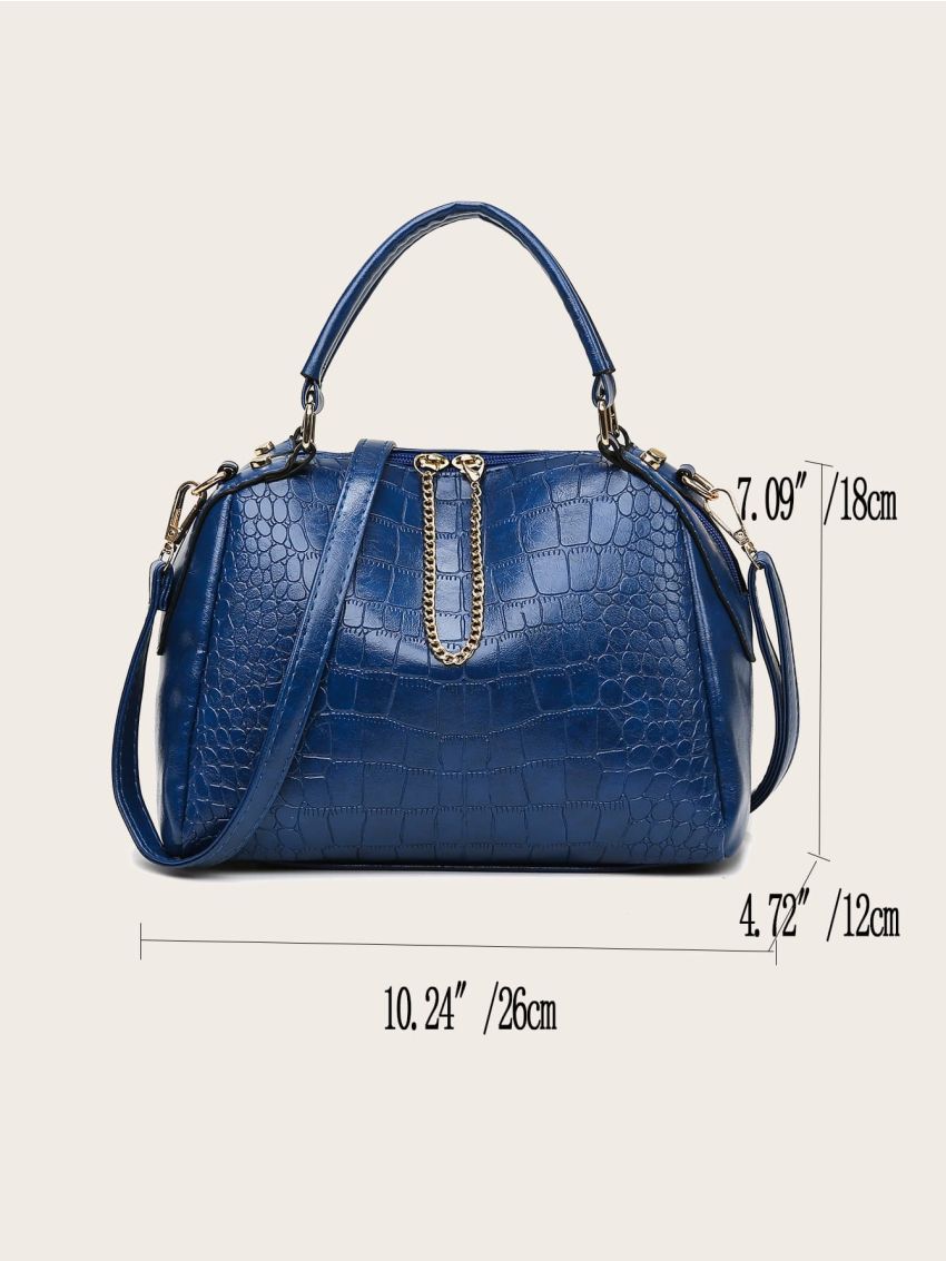 Crocodile Embossed Chain Decor Satchel Bag
