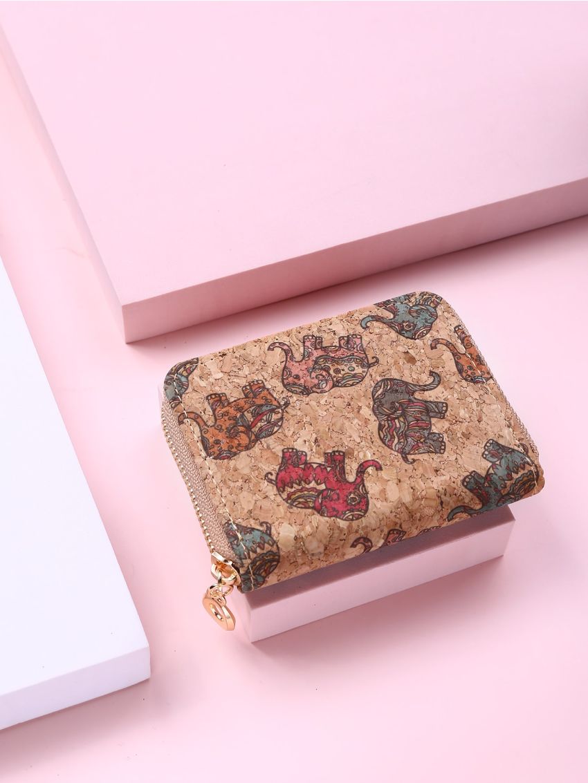 Elephant Graphic Zipper Around Purse