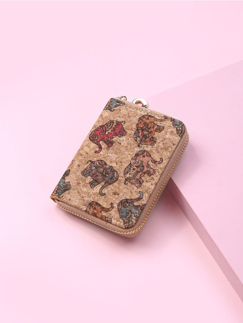 Elephant Graphic Zipper Around Purse