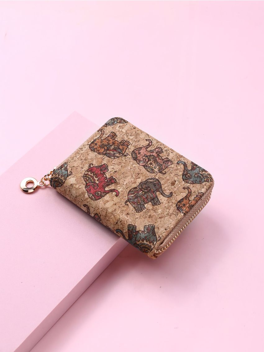 Elephant Graphic Zipper Around Purse