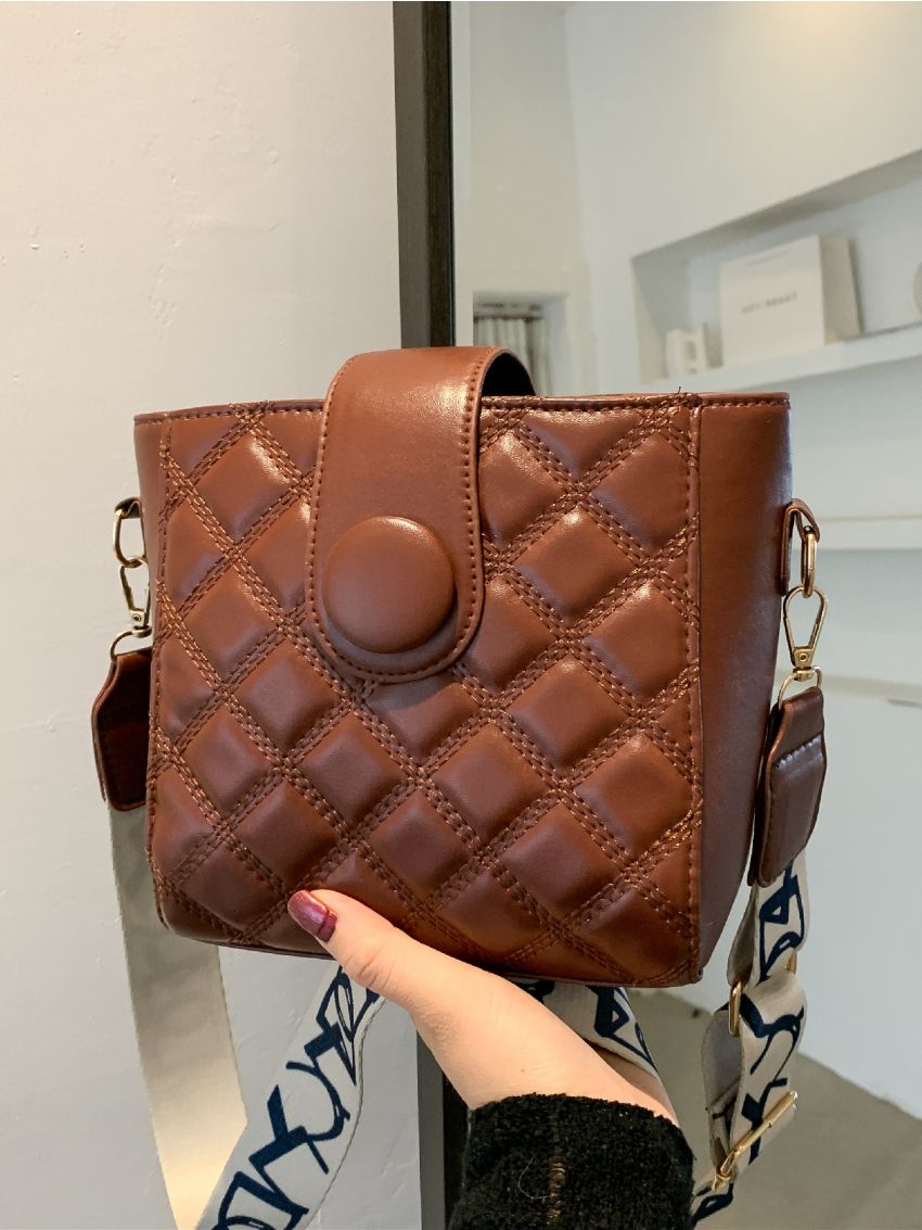 Quilted Snap Button Square Bag