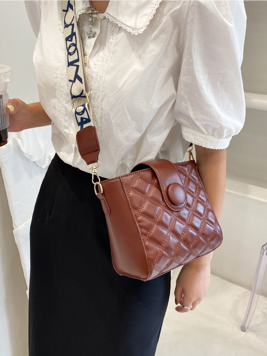 Quilted Snap Button Square Bag