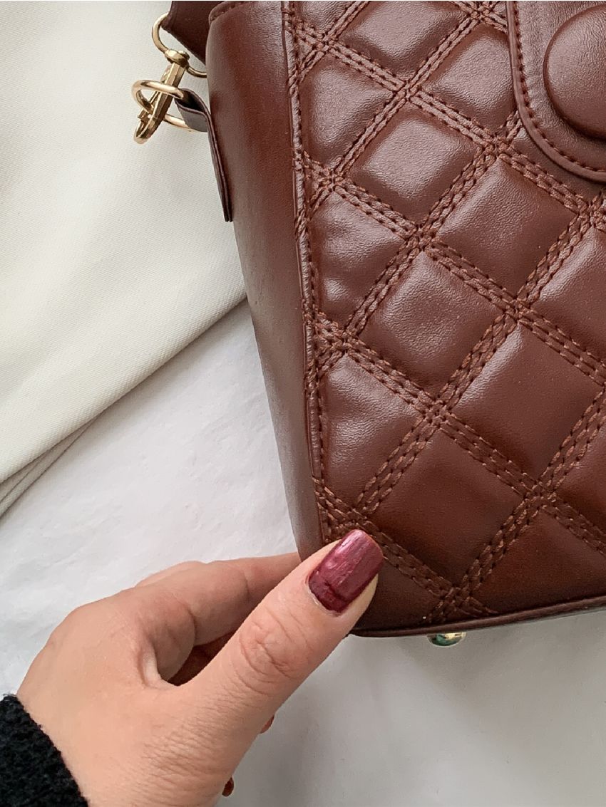 Quilted Snap Button Square Bag