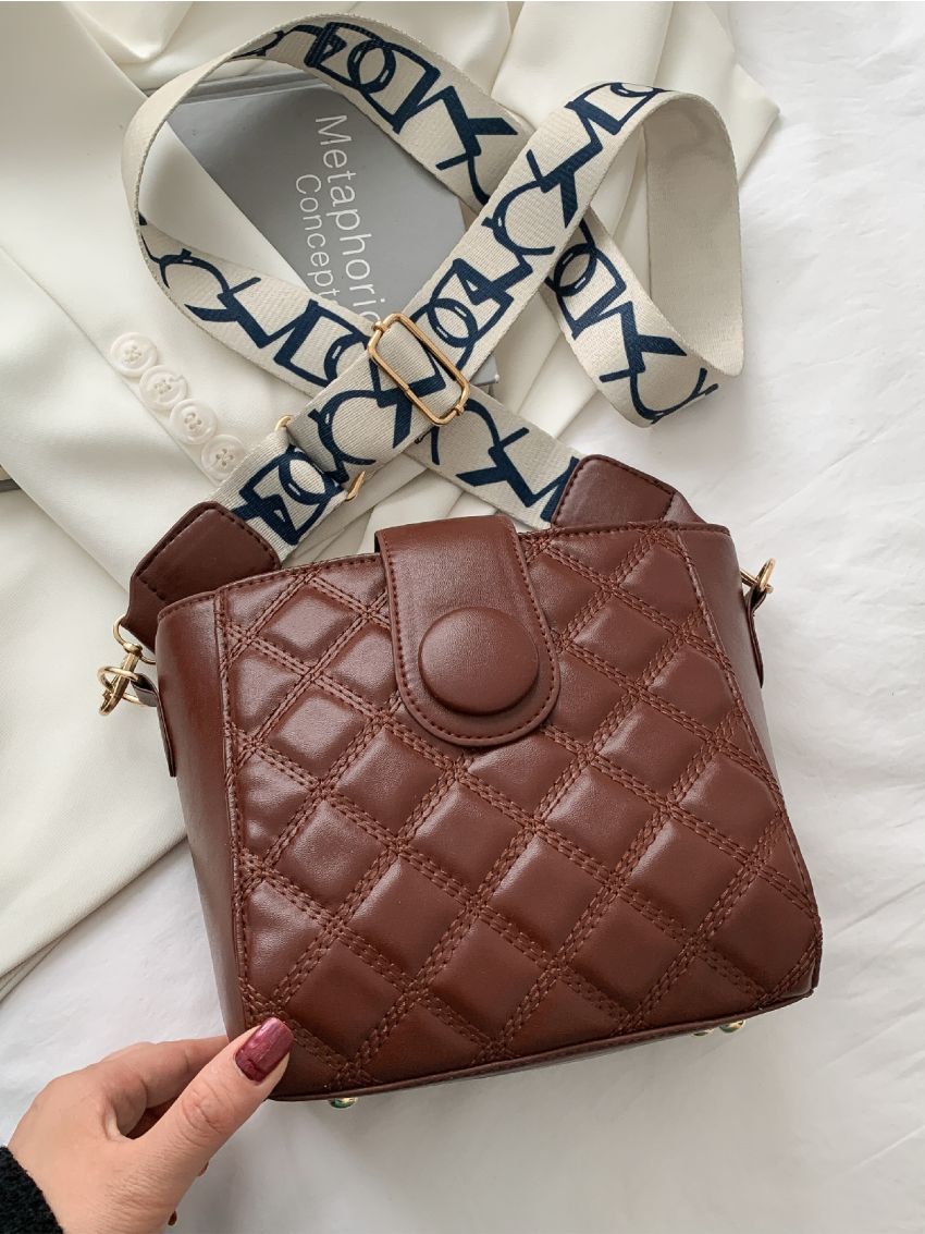 Quilted Snap Button Square Bag