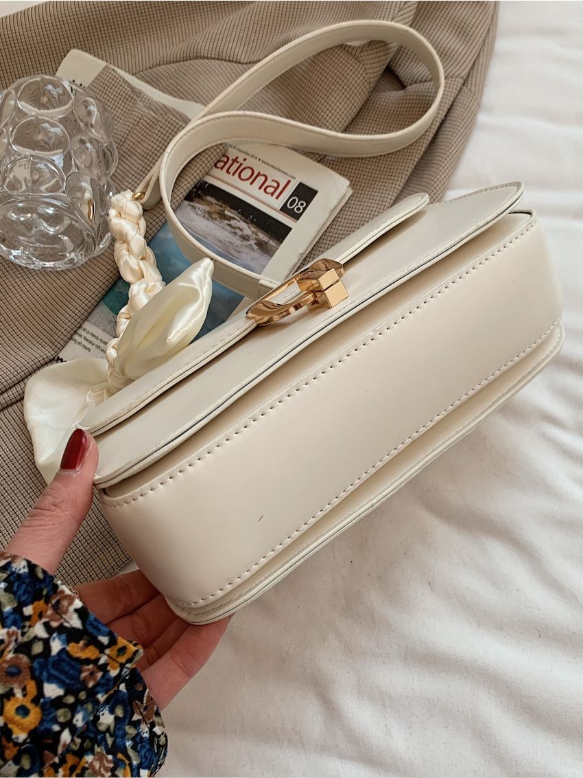 Scarf Decor Metal Lock Flap Square Bag