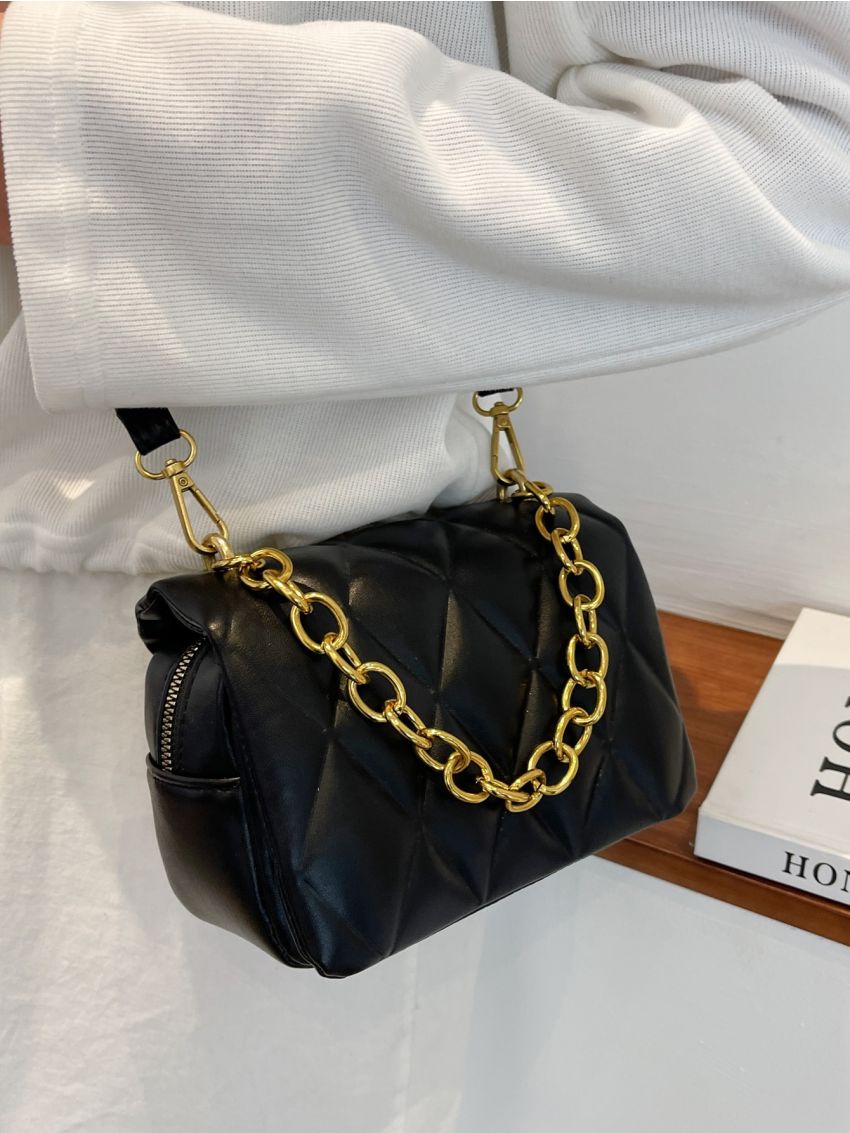 Mini Minimalist Quilted Chain Flap Square Bag