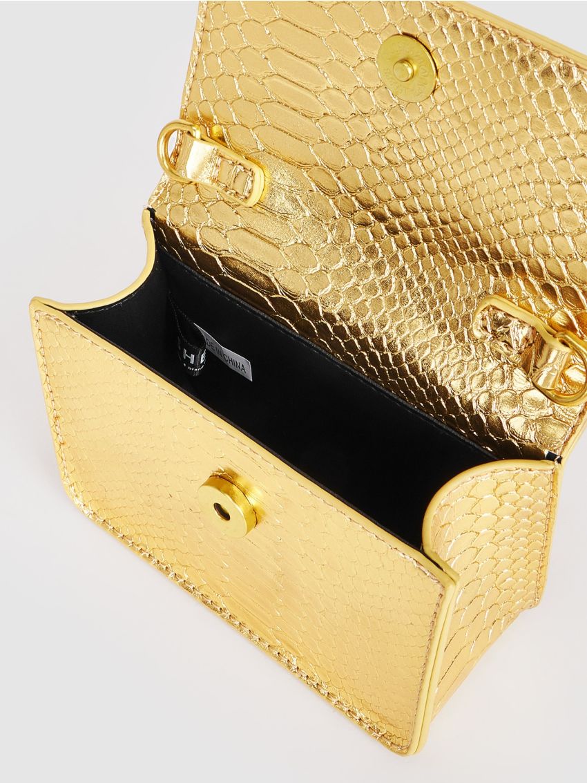 Mini Metallic Snakeskin Pattern Flap Square Bag