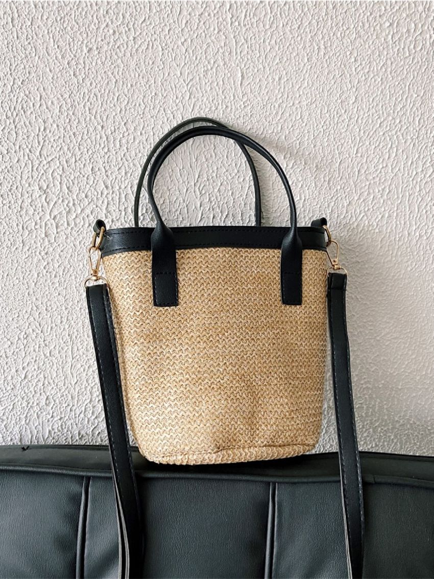 Contrast Binding Straw Bag