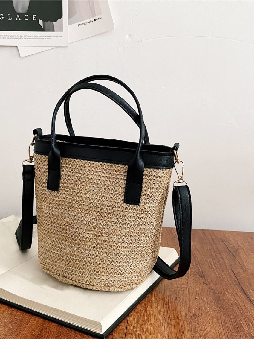 Contrast Binding Straw Bag