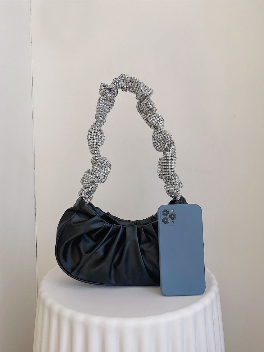 Rhinestone Decor Ruched Bag
