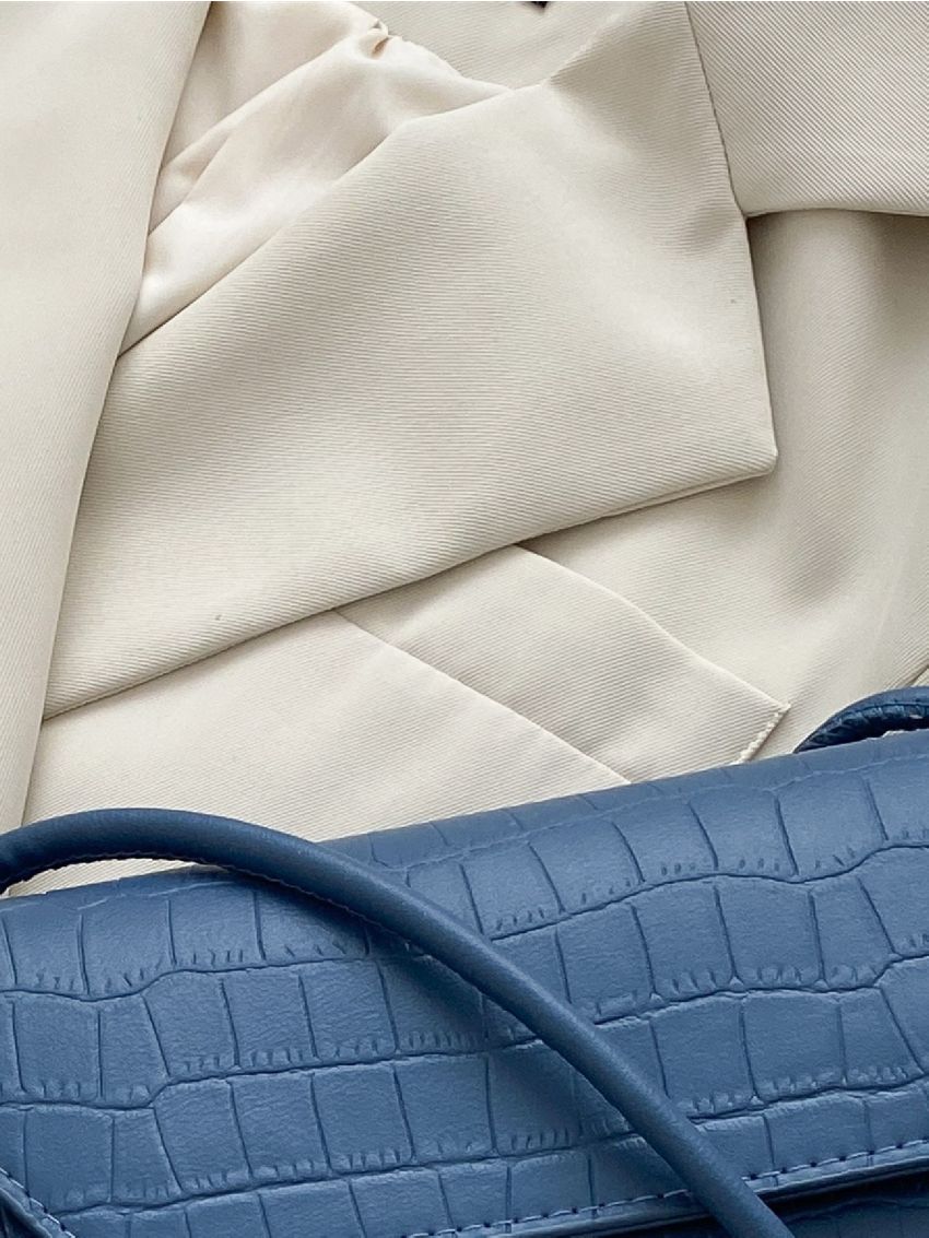 Crocodile Embossed Flap Baguette Bag