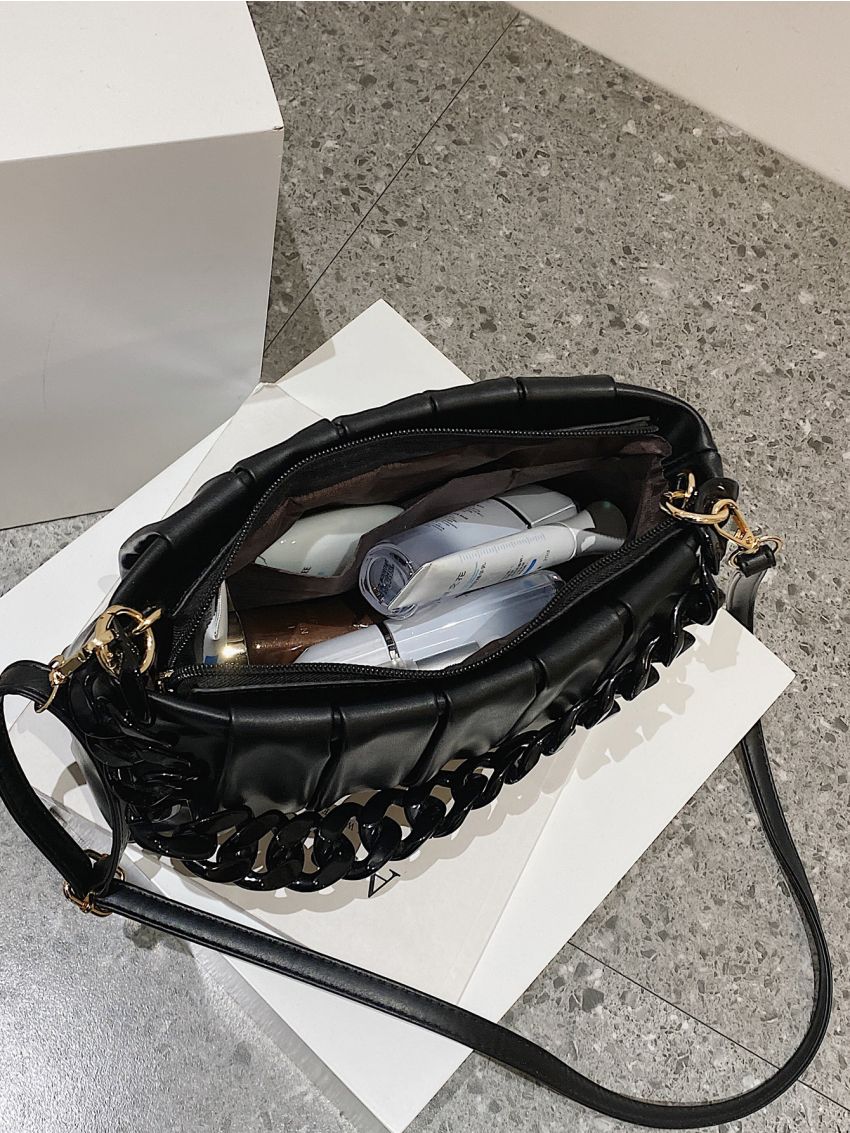 Chain Decor Flap Ruched Bag