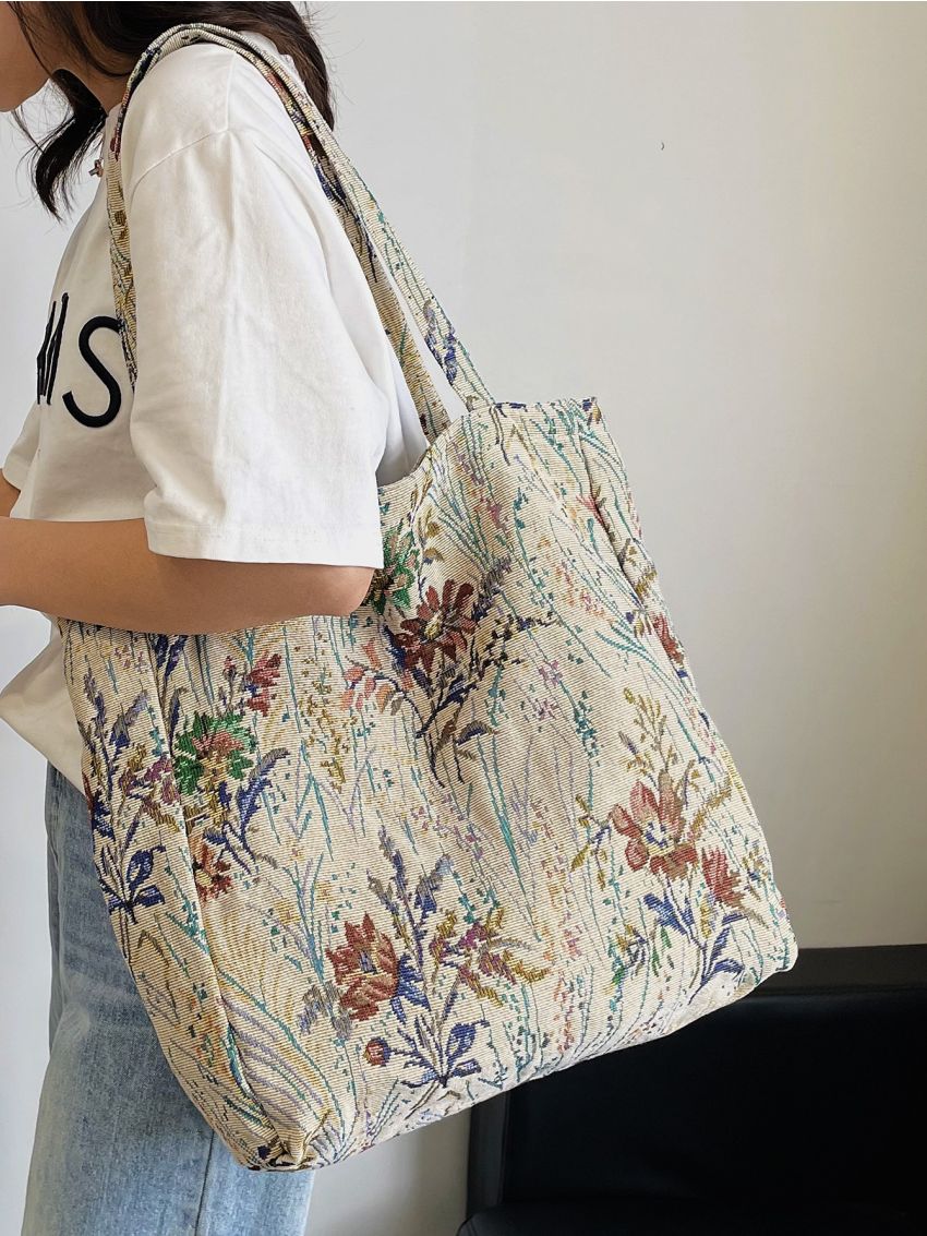Floral Pattern Shoulder Tote Bag
