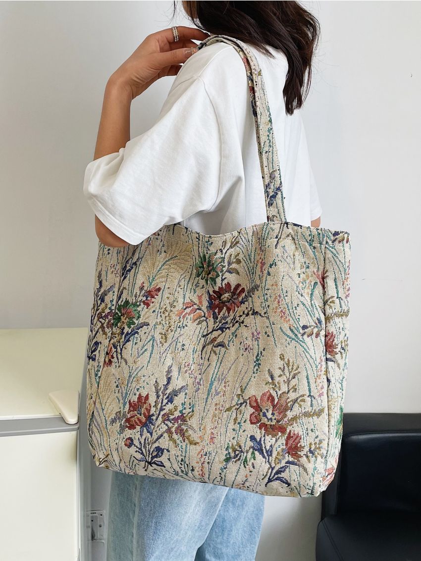 Floral Pattern Shoulder Tote Bag