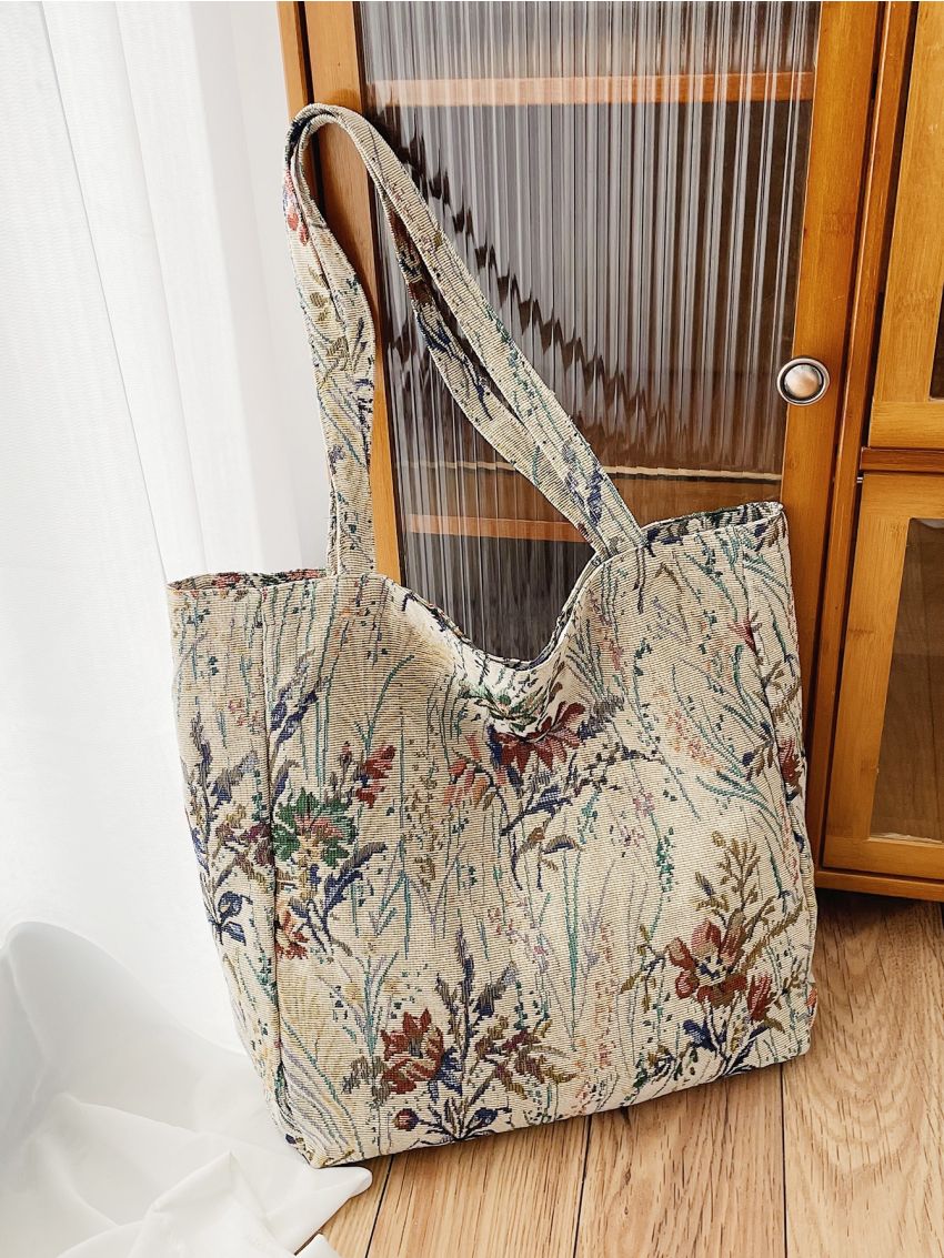Floral Pattern Shoulder Tote Bag