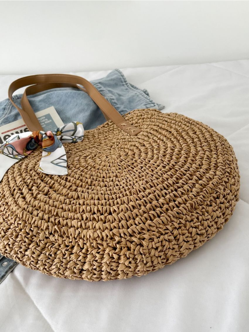 Twilly Scarf Decor Straw Bag
