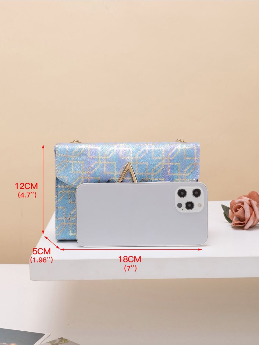 Geo Graphic Turn Lock Flap Chain Square Bag