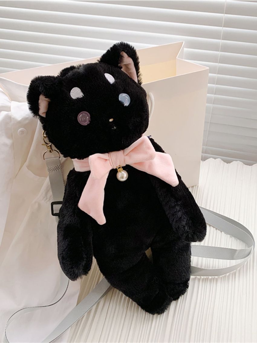 Mini Cartoon Cat Design Bow Decor Fluffy Backpack