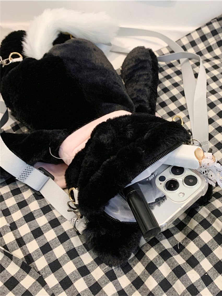 Mini Cartoon Cat Design Bow Decor Fluffy Backpack