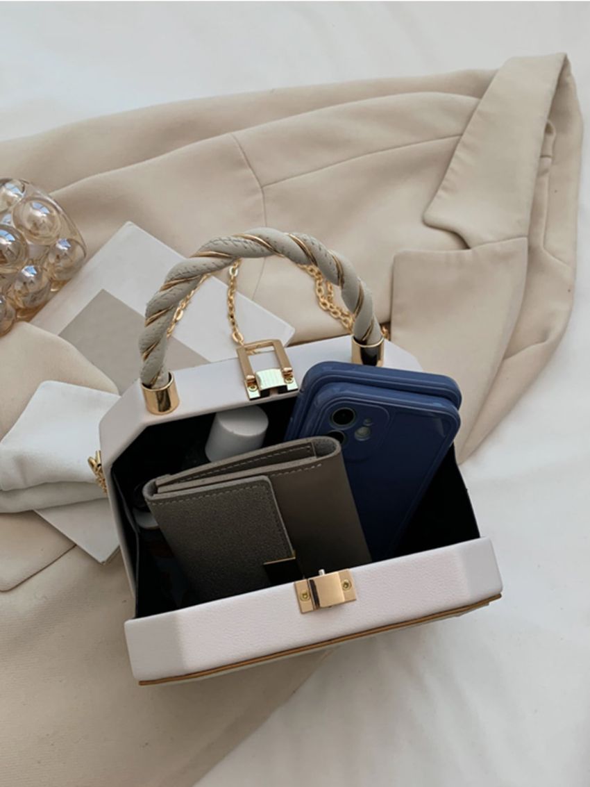 Mini Contrast Binding Chain Box Bag
