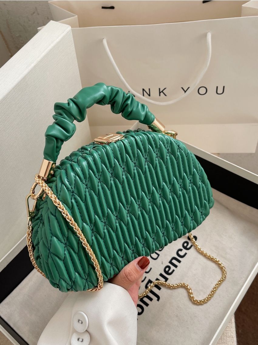 Stitch Detail Ruched Decor Satchel Bag