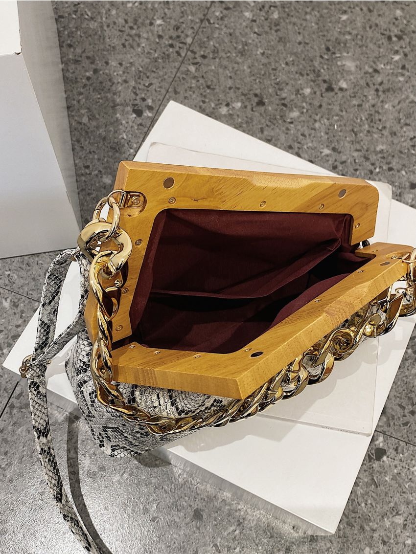 Snakeskin Print Chain Novelty Bag