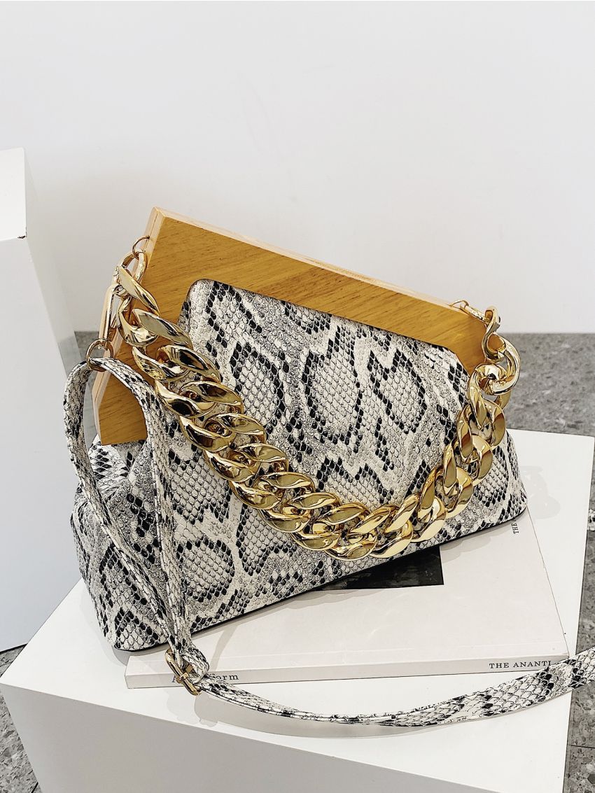 Snakeskin Print Chain Novelty Bag