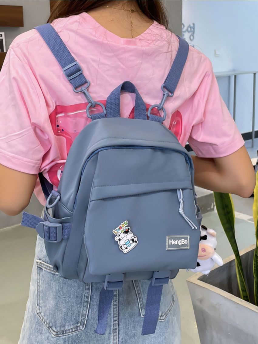 Letter Patch Knot Decor Backpack With Cartoon Bag Charm