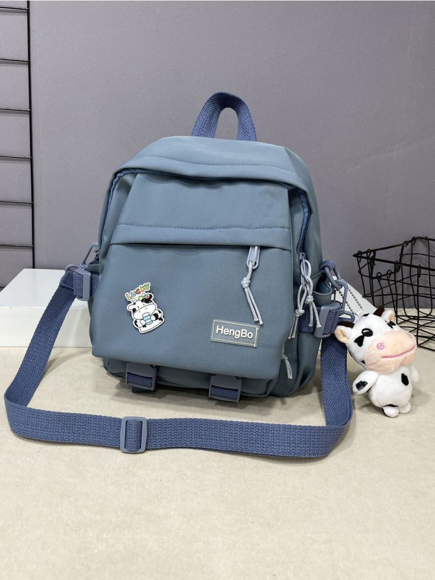 Letter Patch Knot Decor Backpack With Cartoon Bag Charm