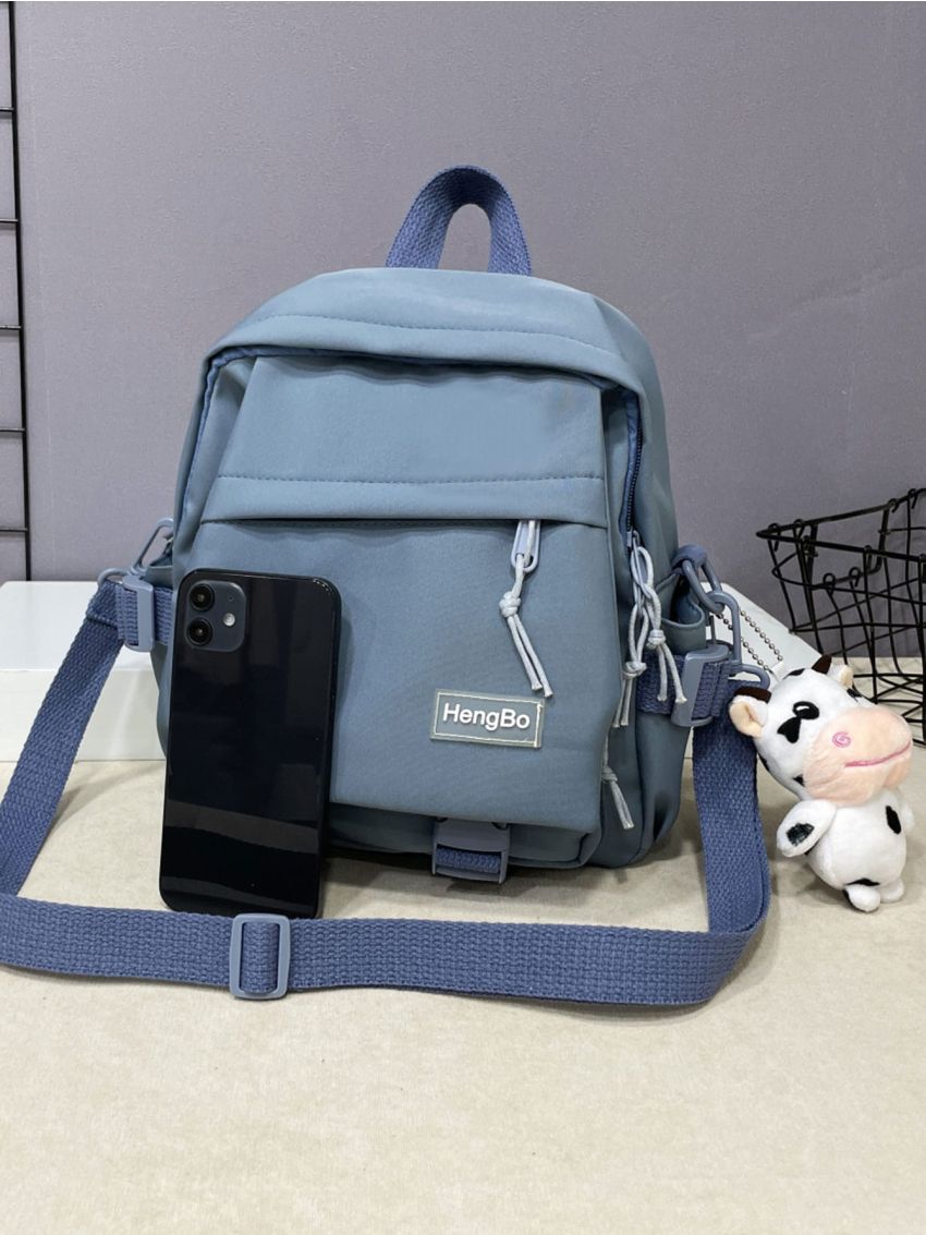 Letter Patch Knot Decor Backpack With Cartoon Bag Charm