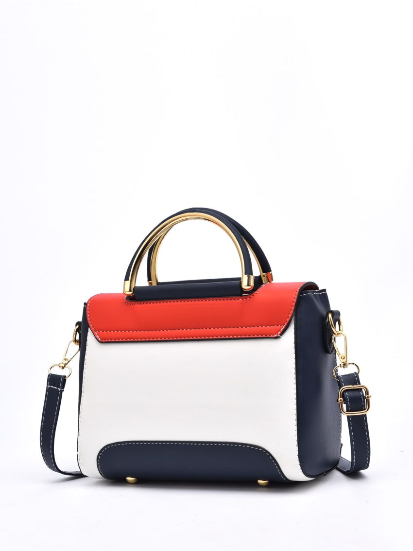 Color Block Twist Lock Flap Square Bag