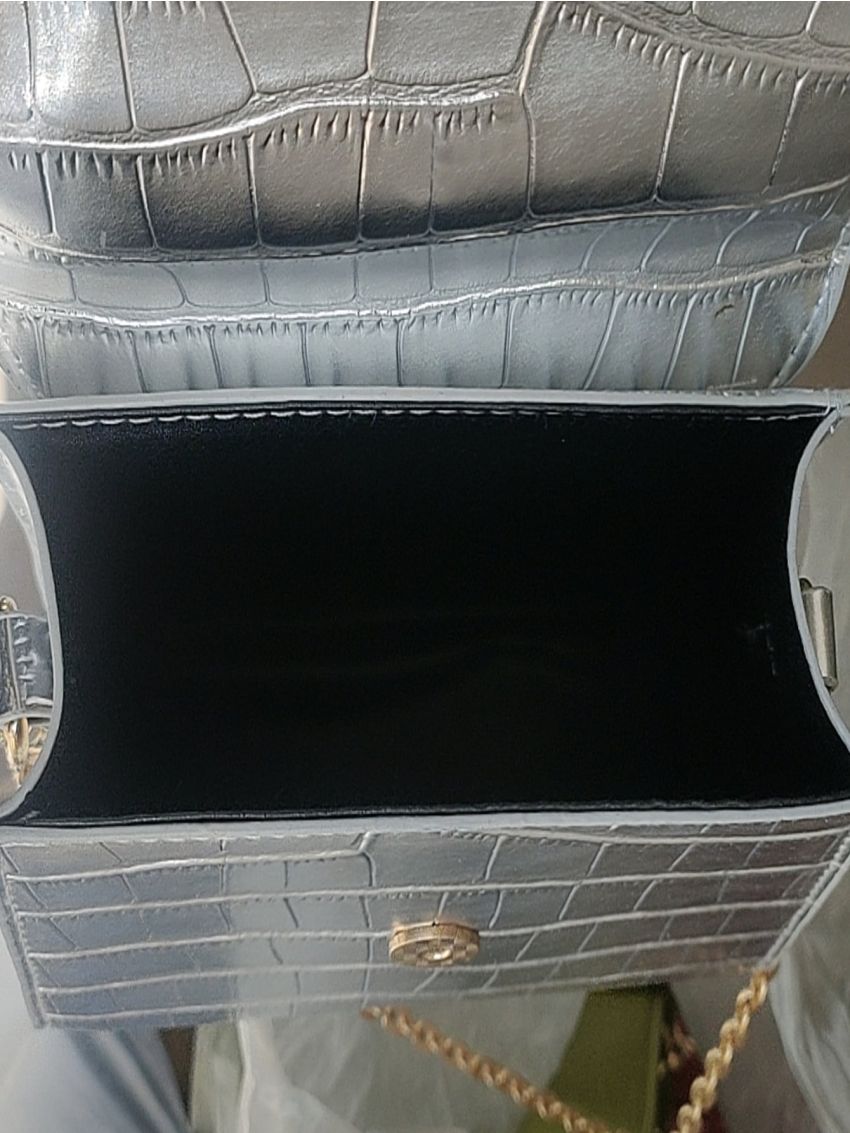 Crocodile Embossed Flap Chain Square Bag