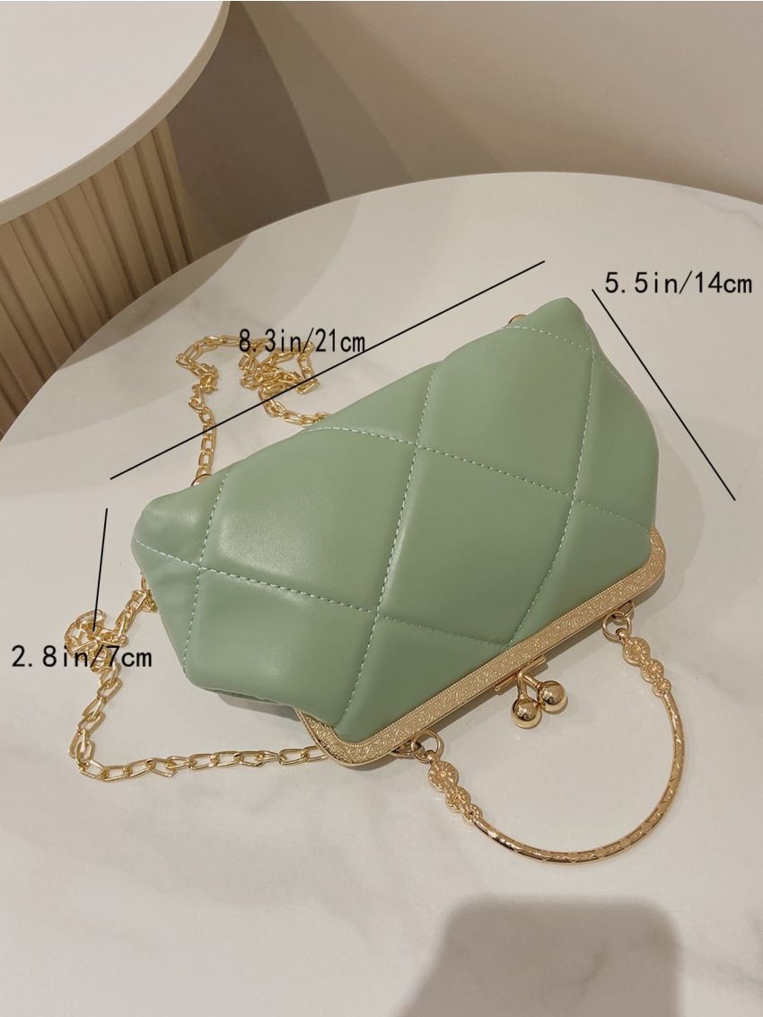 Quilted Pattern Twist Lock Chain Satchel Bag