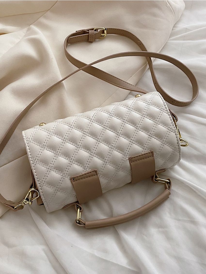 Argyle Quilted Twist Lock Flap Boston Bag