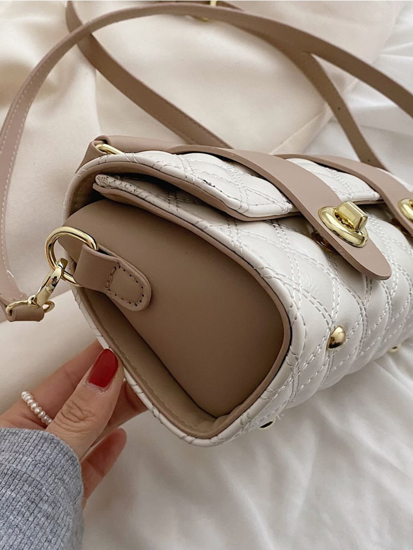 Argyle Quilted Twist Lock Flap Boston Bag